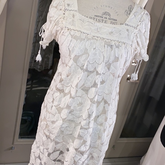 Trulli Ivory white sheer lace floral dress shortsleeve size XS - Picture 2 of 8
